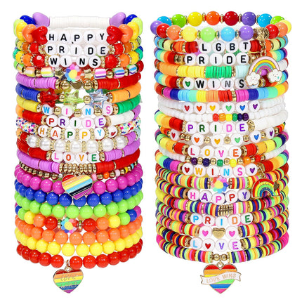 Shcsdr 40 Pcs Pride Bracelets for Women, Friendship Bracelet Bulk