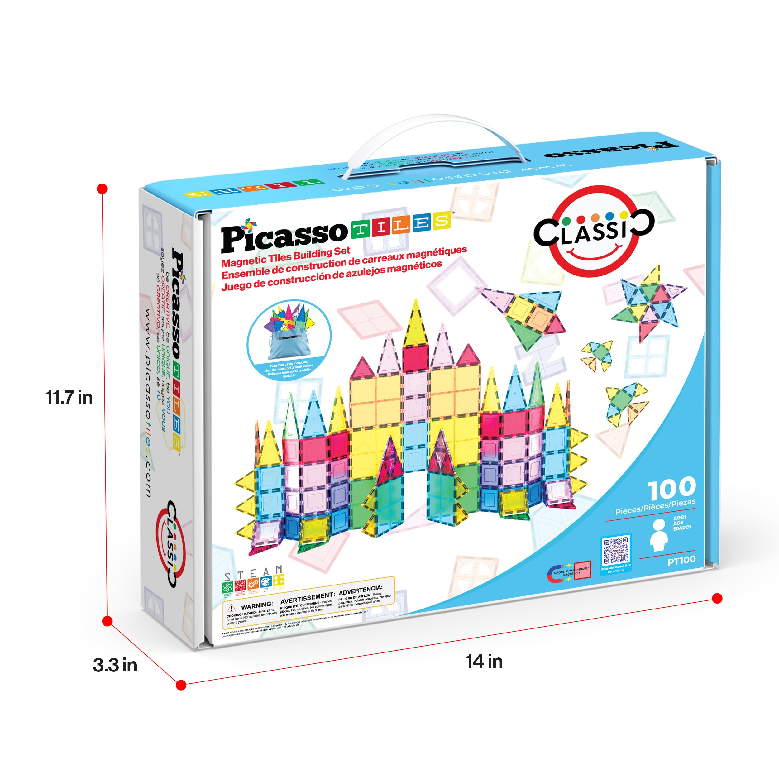 PicassoTiles 100 Piece Magnetic Tiles, Clear 3D Building Blocks for Ki ...
