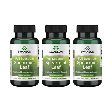 Swanson Spearmint Leaf Full Spectrum Digestive Supplement for Digestive-Comfort-Seeking Adults - 400 mg Mentha Spicata (60 Capsules, 3 Pack)