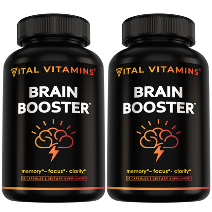 Vital Vitamins Brain Supplements for Memory and Focus (2-Pack)– Nootropic Brain Booster with Ginkgo Biloba, Rhodiola, B12 – Caffeine-Free Support for Adults & Seniors – 60-Day Supply