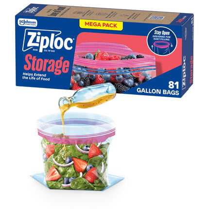 Ziploc Gallon Food Storage Bags, Stand-Up Bottom, Easy to Fill, 81 Count
