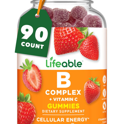 Lifeable Vitamin B Complex Gummies for Adults | with Vitamin C | Great Tasting Vitamin B Gummies | for Energy and Nerve System | Vegan B Complex Vitamins for Women, Men | 90 Gummies