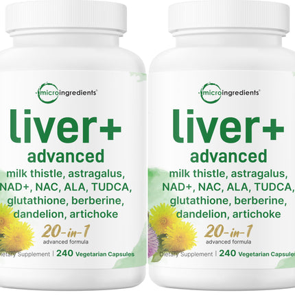 Liver Advanced+, 480 Veggie Capsules | 20-in-1 Complex + Milk Thistle, Dandelion, NAD, NAC, ALA, TUDCA, Glutathione, Artichoke, Turmeric, & Astragalus | Non-GMO, Gluten Free
