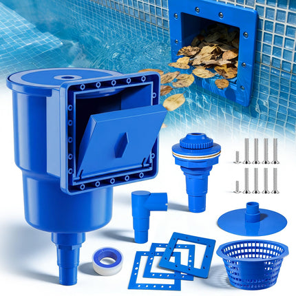 Above Ground Pool Skimmer, Heavy Duty Through-Wall Mount Pool Skimmer Kit with Accessories, Universal Fit for Standard Wall Openings, Klein Blue in-Wall Surface Skimmer Includes Leak-Free Teflon Tape