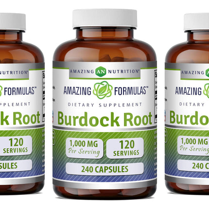 Amazing Formulas Burdock Root 1000 Mg | Capsules Supplement | Non-GMO | Gluten-Free | Made in USA (3 Pack | 240 Count)