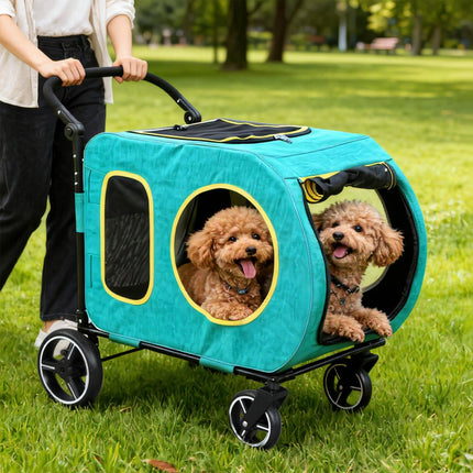 2025 Upgraded Dog Stroller for Large & Medium Dogs，Pet Stroller for 2 Small Dogs, Foldable Jogger Wagon with Detachable Carrier for Car Seat, Adjustable Handle, Up to 90 lbs, Blue