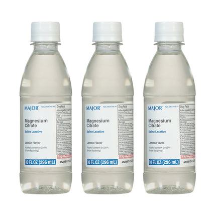 Major Magnesium Citrate Saline Laxative - Helps Relieve Occasional Constipation (Irregularity) - Lemon Flavor - 10 Fl. Oz. (3 Pack)