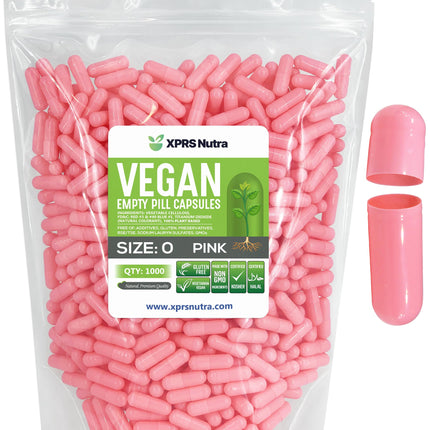 XPRS Nutra Size 0 Empty Capsules - 1000 Count Empty Vegan Capsules - Vegetarian Pills - Do-It-Yourself Vegetable Capsule Filling- Veggie Pill Caps (Pink)