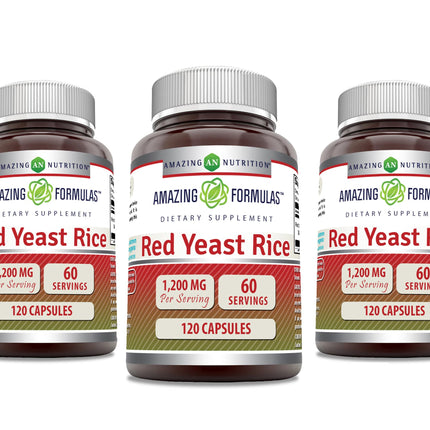 Amazing Formulas Red Yeast Rice 1200mg Per Serving Capsules Supplement | Non-GMO | Gluten Free | Made in USA (120 Count, 3 Pack)