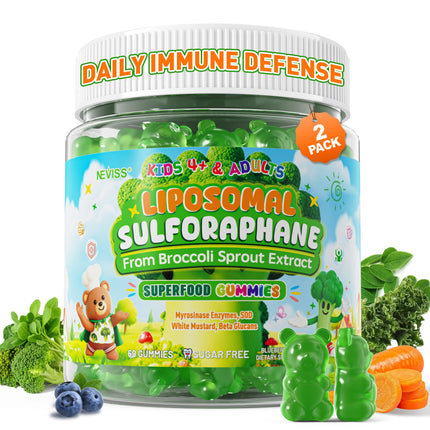 Liposomal Sulforaphane Gummies from Broccoli Sprouts with Superfood, SOD, Beta Glucans, Myrosinase, White Mustard for Kids 4+ & Adults Supports Brain, Cognitive & Focus, Immune, Sugar Free, 120cts