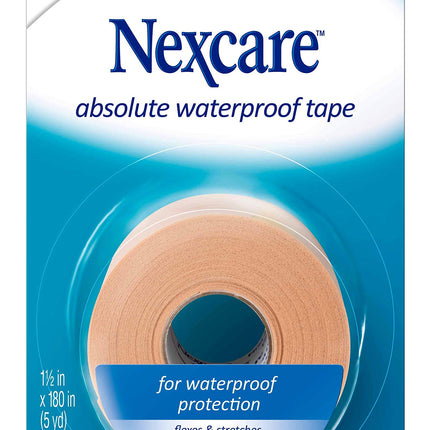 Nexcare Absolute Waterproof Tape, Flexible Foam Medical Tape, Secures Dressing and Keeps Wounds Dry - 1.5 in x 5 yds, 1 Roll of Tape