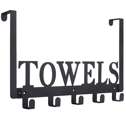 Kuhome Over The Door Hooks, Towel Holder for Bathroom, Door Mount Towel Rack Towel Hooks for Bedroom Beach Towels Bathrobe Wall Mount Hang on The Door Cabinet Cupboard Metal Sandblasted (Black)