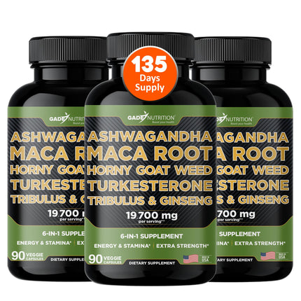 Gade Nutrition Ashwagandha with Maca Root, Horny Goat Weed, Turkesterone Supplement, Tribulus Terrestris, Panax Ginseng | Made in USA | Pack of 3