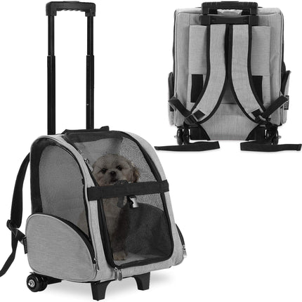 KOPEKS Deluxe Backpack Pet Travel Carrier with Double Wheels for Pets up to 18 Pounds - Grey