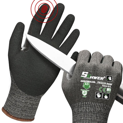 Schwer ProGuard High Level Cut Resistant Work Gloves PR3326 for Extreme Protection，ANSI A9 Cut Gloves with Reinforced Thumb, Non Slip, Durable, Touch-screen, Black 2 Pairs（L）