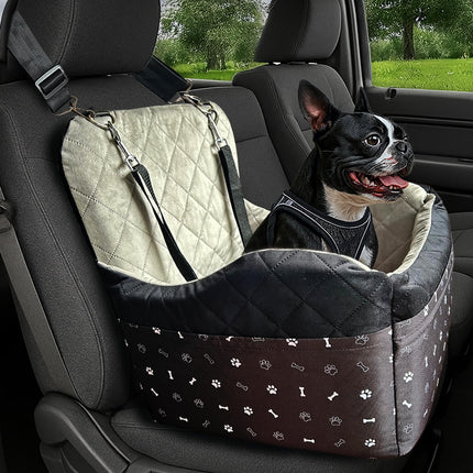 OtterPets Small Dog Car Seat, Memory Foam Dog Booster Car Seats with Thick Cushion for Medium Dogs Under 35lbs, 3Storage Pockets with Zipper, 2 Safety Belts (Black, Regular)