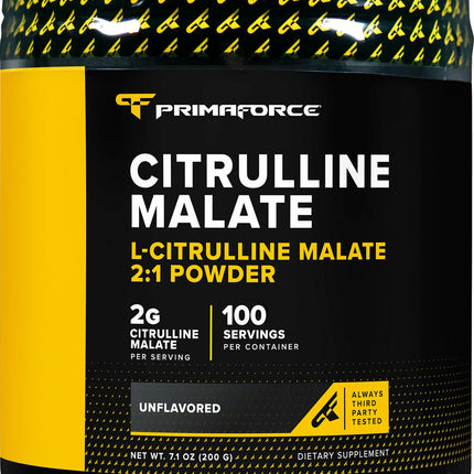 PrimaForce L-Citrulline Malate Powder, Unflavored Pre Workout Supplement, 200 Grams - Boosts Energy, Aids Recovery, Enhances Strength Performance – Vegan, Non-GMO