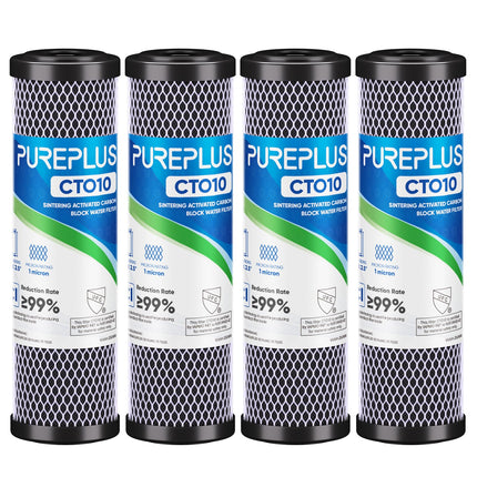 1 Micron 2.5" x 10" Whole House CTO Carbon Water Filter Cartridge Replacement for Under Sink Water Filter System, Dupont WFPFC8002, WFPFC9001, FXWTC, SCWH-5, WHEF-WHWC, WHCF-WHWC, AMZN-SCWH-5, 4Pack