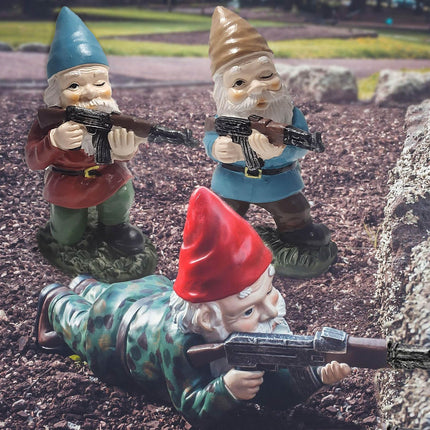 Tirifer 3PCS Garden Gnomes with Gun, Guard Gnome for Garden Military Army Soldiers, Tactical Statue for Indoor Outdoor, Patio, Yard, Lawn, Christmas Ornaments, Home Décor