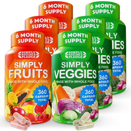 Simply Nature's Pledge -Packed with 42 Different Fruits & Vegetables - Made with Whole Food Superfoods - with Aloe Vera – 100% Soy Free -6 Month Supply- 180 Count (Pack of 6)