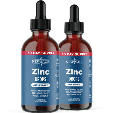 Liquid Zinc Drops for All Ages by NEW AGE - Zinc Sulfate for Immune Support, Vegan, Non-GMO & Gluten Free, 60 Day Supply, 2-Pack