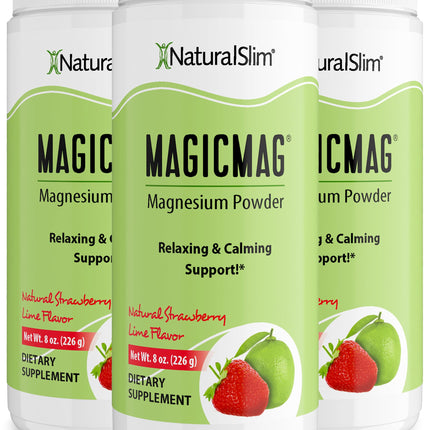 NaturalSlim MagicMag - Highly Absorbable Magnesium Citrate Powder for Relaxation, Energy, Better Sleep & Metabolic Support - Magnesium Supplement for Women & Men - Strawberry & Lime Flavored 8oz 3pk
