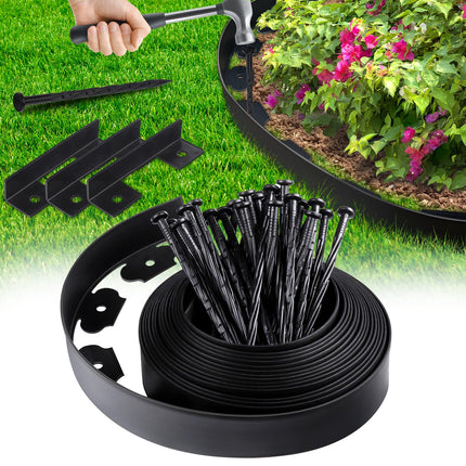 Landscape Edging Border No Dig - 40FT 2IN Tall Garden Edging Border with 40 Stakes, Plastic Garden Fence Lawn Edging Flexible for Landscaping, Flower Beds, Yard, Pathway with Connectors