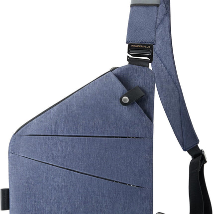 WANDER PLUS® Anti Theft Crossbody Travel Bag for Women Men, Multi-Pocket Crossbody Bag, Slim Sling Bag with Adjustable Strap, Blue