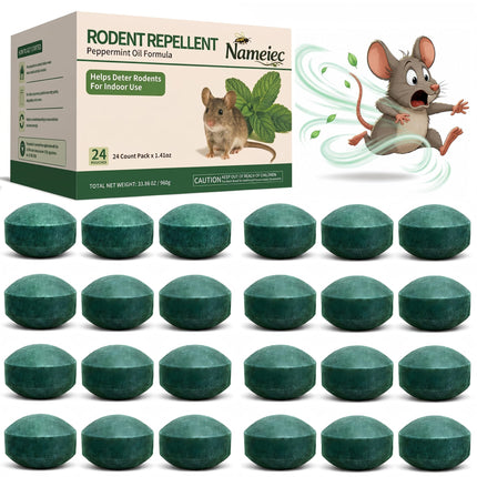 Nameiec Rodent Repellent for Mice & Rats, 1.41 Oz 24pc, Peppermint Oil Repellent for Rat Mice, Ant, Roach, Spider, Squirrel, for House, Garage, Car Engine, RV, Attic, Basement, Indoor & Outdoor Use