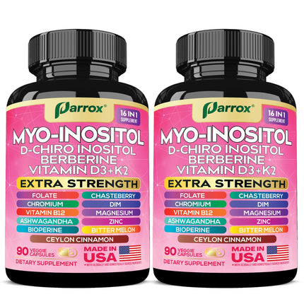 Myo-Inositol Supplement with D-Chiro Inositol, DIM, Berberine, Vitamin D3 + K2, Methylated B12, Chromium, Ceylon Cinnamon, Zinc, Ashwagandha, Chasteberry, Magnesium, Bioperine, Bitter Melon (2 Pack)
