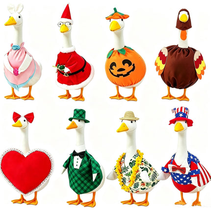 8 Set Holiday Porch Goose Outfits All Seasons Holiday Bundle St. Patrick Easter Summer Hawaiian 4th of July Fall Lawn Goose Clothing Porch Goose Clothes for Goose Patio Yard Lawn Decor
