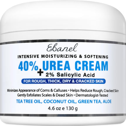 Ebanel Urea Cream 40% plus Salicylic Acid 2%, Foot Cream for Dry Cracked Heels Feet Knees Elbows Hands, Foot Dead Skin Cuticle Callus Remover Toenail Softener, Keratolytic Skin Barrier Repair