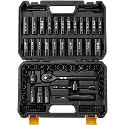 96-Piece 3/8" Drive Impact Socket Set, SAE(5/16 to 3/4-Inch) & Metric(8-22mm), Standard & Deep Sockets, Ratchet Handle, Bit Set, Universal Joint, Extension Bar, Adapters, Spark Plug Sockets