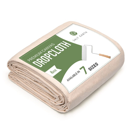 Salt Earth Canvas Drop Cloth 1Pc, Reusable Paint Drop Cloth, 100% Recycled Cotton Canvas Tarp Cover for Painter, Furniture, Floor Protection, All Purpose Painters Dropcloth for Christmas DIY (9x12FT)