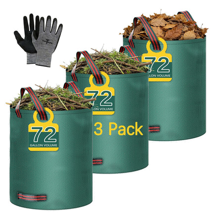 3 Pack 72 Gallon leaf collector bag lawn bags,leaf bags Heavy duty reusable,Gardening gloves included,Suitable for camping, yards, and recycling; can Cleaning debris, leaves, grass clippings