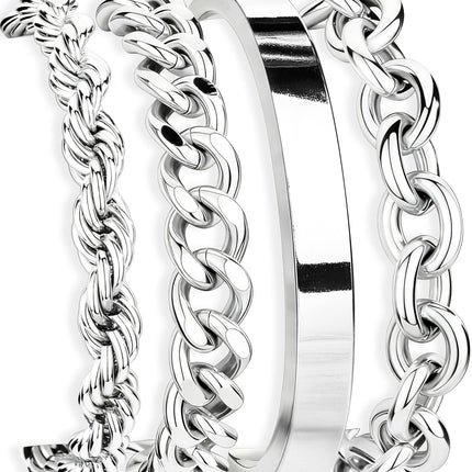 Gokeey Chunky S925 Sterling Silver Bracelets for Women Non Tarnish,Dainty Hypoallergenic Sliver Bracelet Stack Layered Cuban Paperclip Twist Link Chain Bracelets for Jewelry Gifts Waterproof