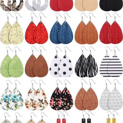 Hicarer 25 Pairs Faux Leather Earrings Teardrop Leaf,Colorful Style