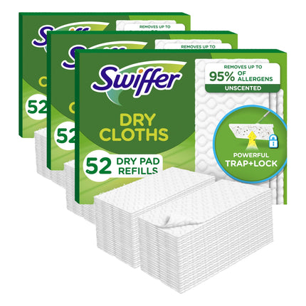 Swiffer Sweep + Mop, Dry Pads Refill, Floor Cleaner for Dirt, Dust, Hair, Cleaning Cloths for Mopping Home, Bathroom, Kitchen, Dust Mop, Floor Duster, Unscented, 52ct