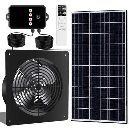 10-Inch 15W Solar Fan with Timer & Remote, Reversible Intake Exhaust Vent System for Chicken Coop, Greenhouse & Shed, Aluminum 6-Speed Airflow with 17ft Cable