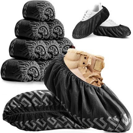 Premium Boot & Shoe Covers Disposable Booties - 100 Pack - Durable, Non-Slip, Non-Toxic, Water Resistant, Recyclable Protectors for Indoor & Outdoor - Large Size Fits Most Shoes