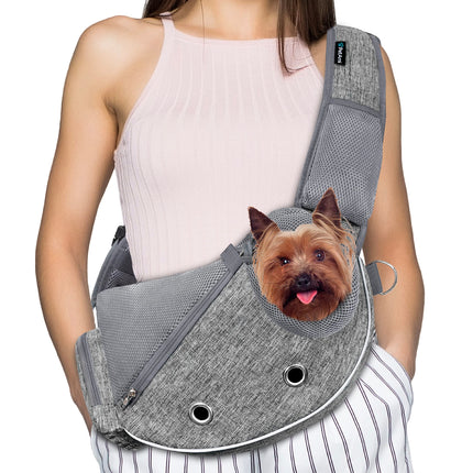 PetAmi Dog Sling Carrier for Small Dogs, Puppy Carrier Sling Purse, Dog Bags for Traveling, Carrying Bag to Wear Medium Cat, Adjustable Crossbody Pet Sling Travel, Poop Bag Dispenser, Max 5 lbs, Gray