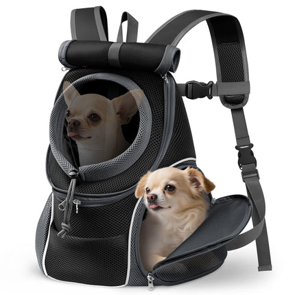 YUDODO Dog Front Carrier Backpack with Sunshade Hood, 2 Head-Out (Front & Side) Breathable Pet Carrier for Small Dog, Ventilated Doggy Backpack for Hiking Outdoor (Upgraded – Black, M)