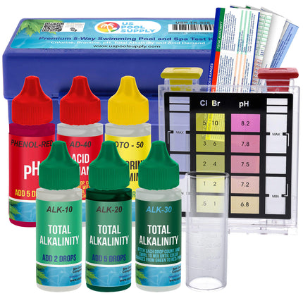 U.S. Pool Supply 5-in-1 Pool Test Kit - Pool Water Testing Kit, Accurate Chemical Test for pH, Chlorine, Bromine, Alkalinity, Acid Demand - Residential Home Swimming Inground Above Ground, Hot Tub Spa
