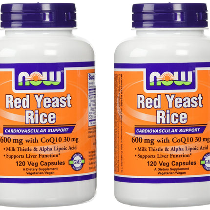 NOW Foods 600mg Red Yeast Rice & 30mg Coq10, 120 caps (pack of 2)