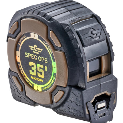Spec Ops Tools Elite Series Tape Measure for Measuring & Layout, 1 1/4" Double-Sided Blade, Heavy Duty Military-Grade Composite Case, 35 Foot Magnetic + Fractional