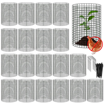 YEXEXINM 20 Pack 12" H X 4" D Wire Small Plant Protector from Animals, 20 Pcs Small Metal Plant Cage Chicken Wire Cloche with Ground Stakes and Nylon Tie to Keep Animals Out Garden Protection