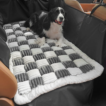 Backseat Dog Bed Mat for Car, Non-Slip Dog Bed for Car Back Seat, Soft & Cozy Dogs Blanket, Washable Travel Pet Mat Seat Protector for Cars, SUVs, Trucks (Grey/White, 59"L x 27.5"W x 1.5"Th)