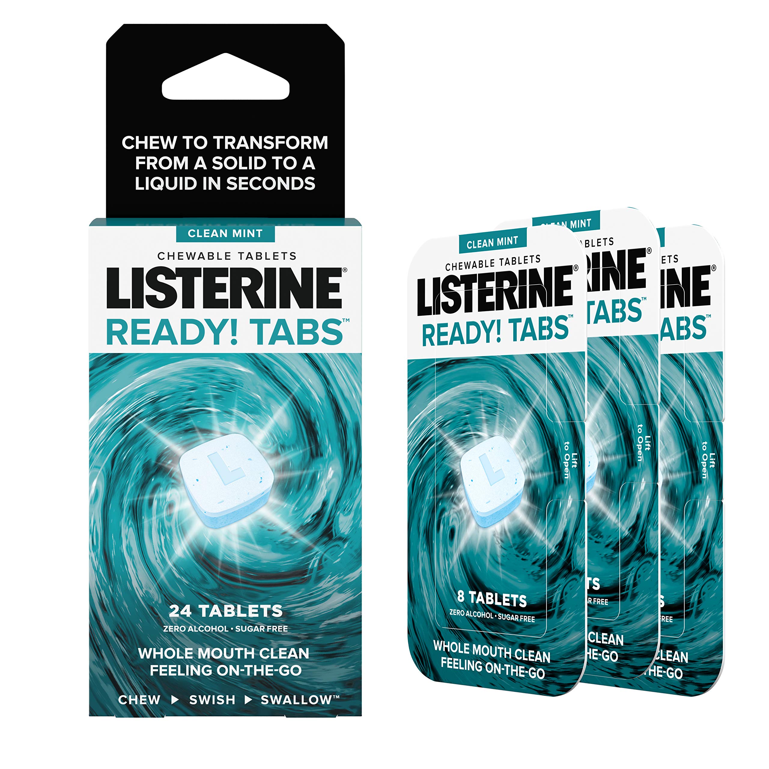 Listerine Ready! Tabs Chewable Tablets with Clean Mint Flavor, 24 Coun ...