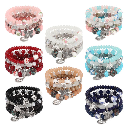 Twinfree Bohemian Bracelets Set for Women, Stackable Boho Stretch Multilayer Colorful Stack Beads Bracelet, Stretchy Beaded Charm Bracelet Ladies 8 Pack