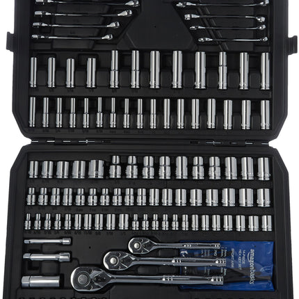Amazon Basics 201-Piece Mechanic's Socket Tool Set With Case, SAE and Metric Sizes, Chrome-Vanadium Steel, Portable